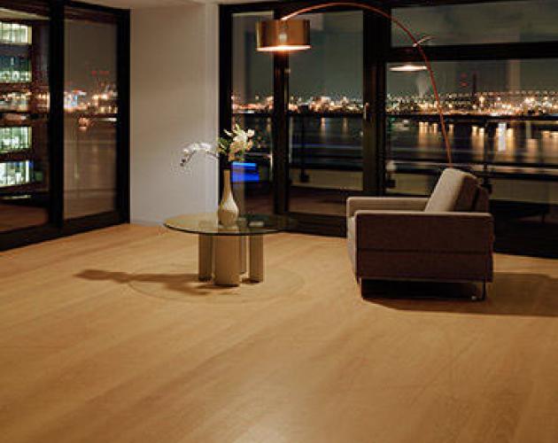 View out over the water, parquet underfoot